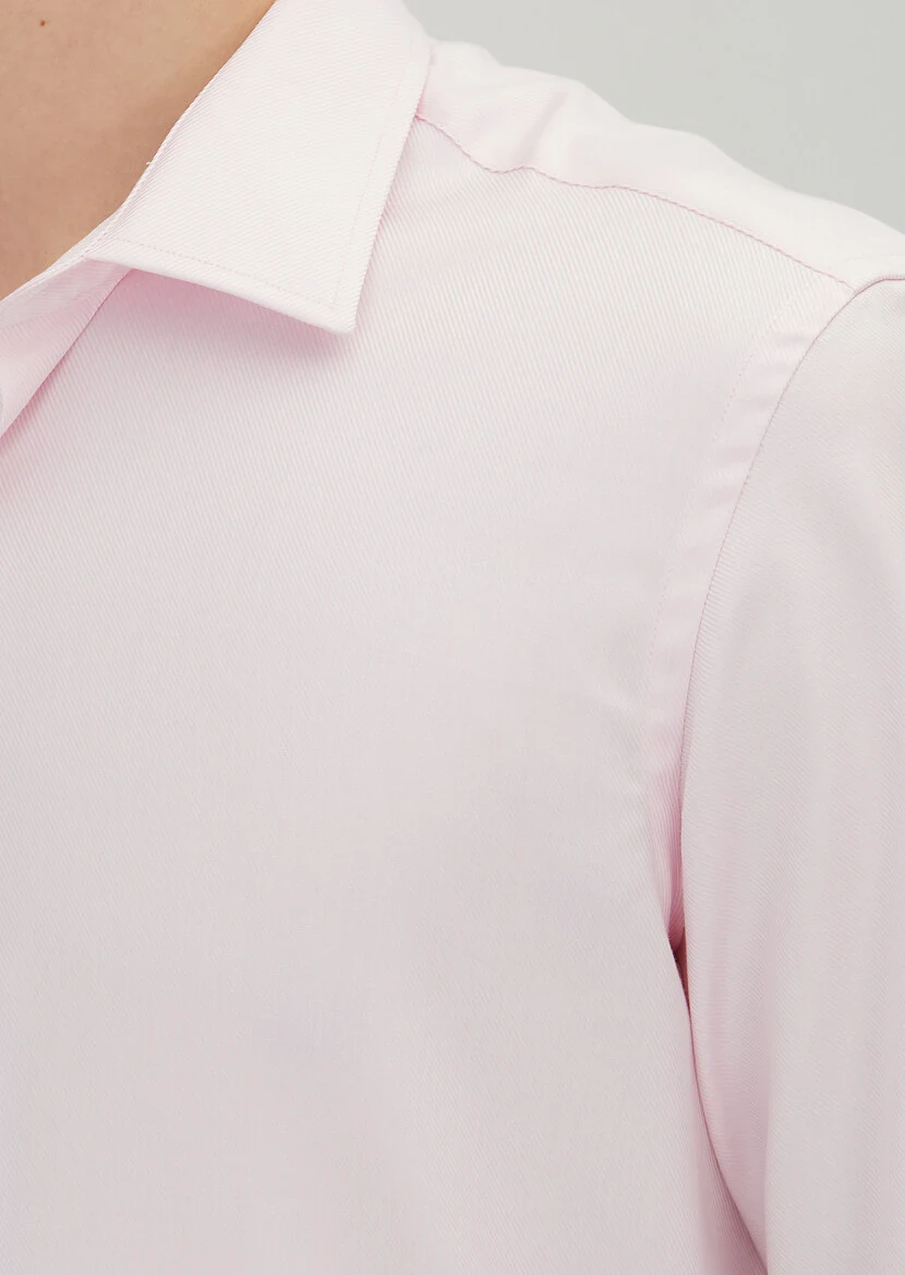 Light Pink Regular Fit Weaving Classical 100% Cotton Shirt - 3