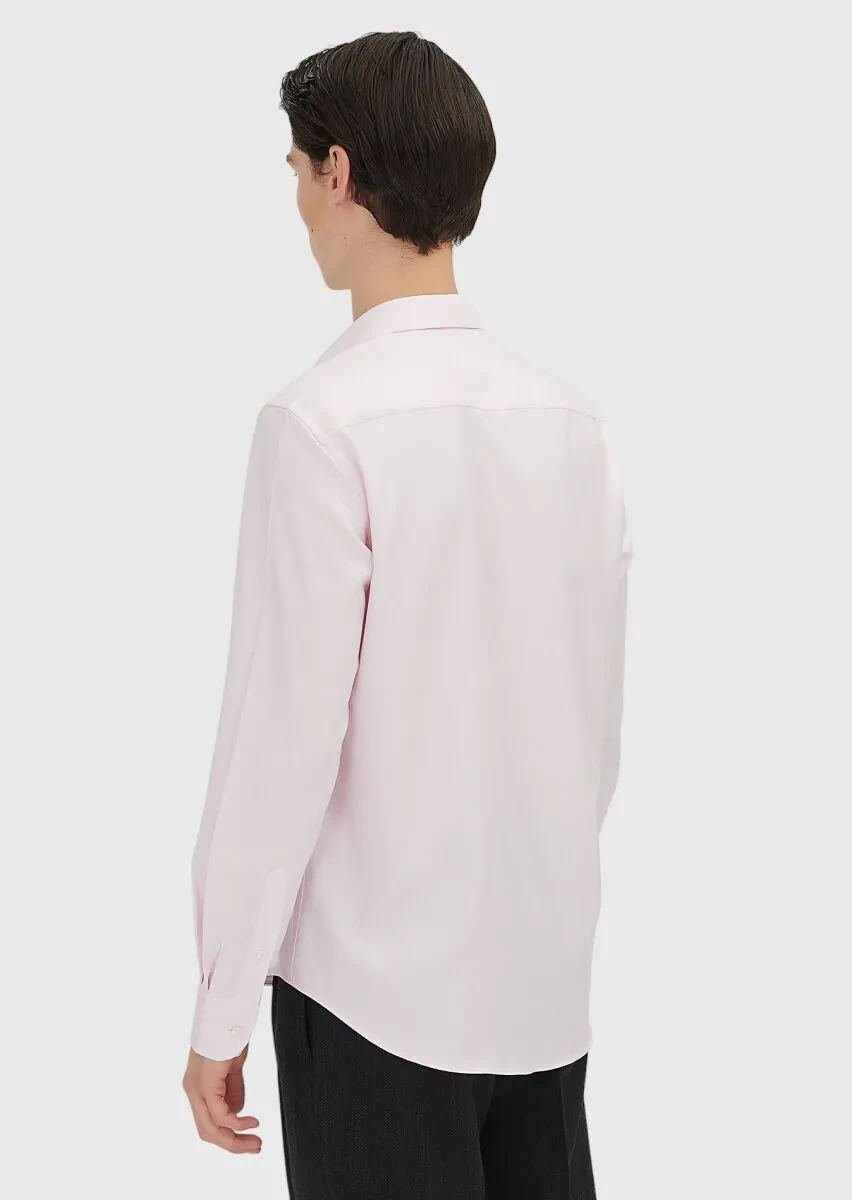 Light Pink Regular Fit Weaving Classical 100% Cotton Shirt - 5