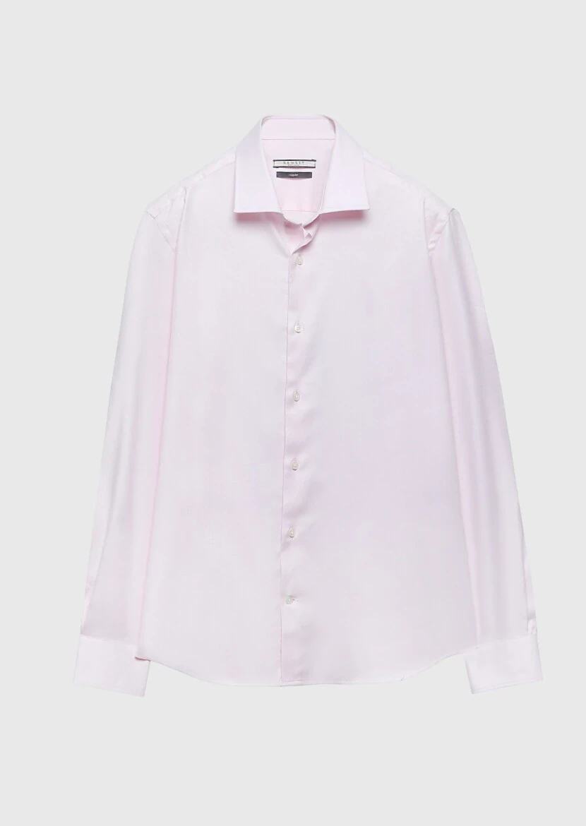 Light Pink Regular Fit Weaving Classical 100% Cotton Shirt - 6