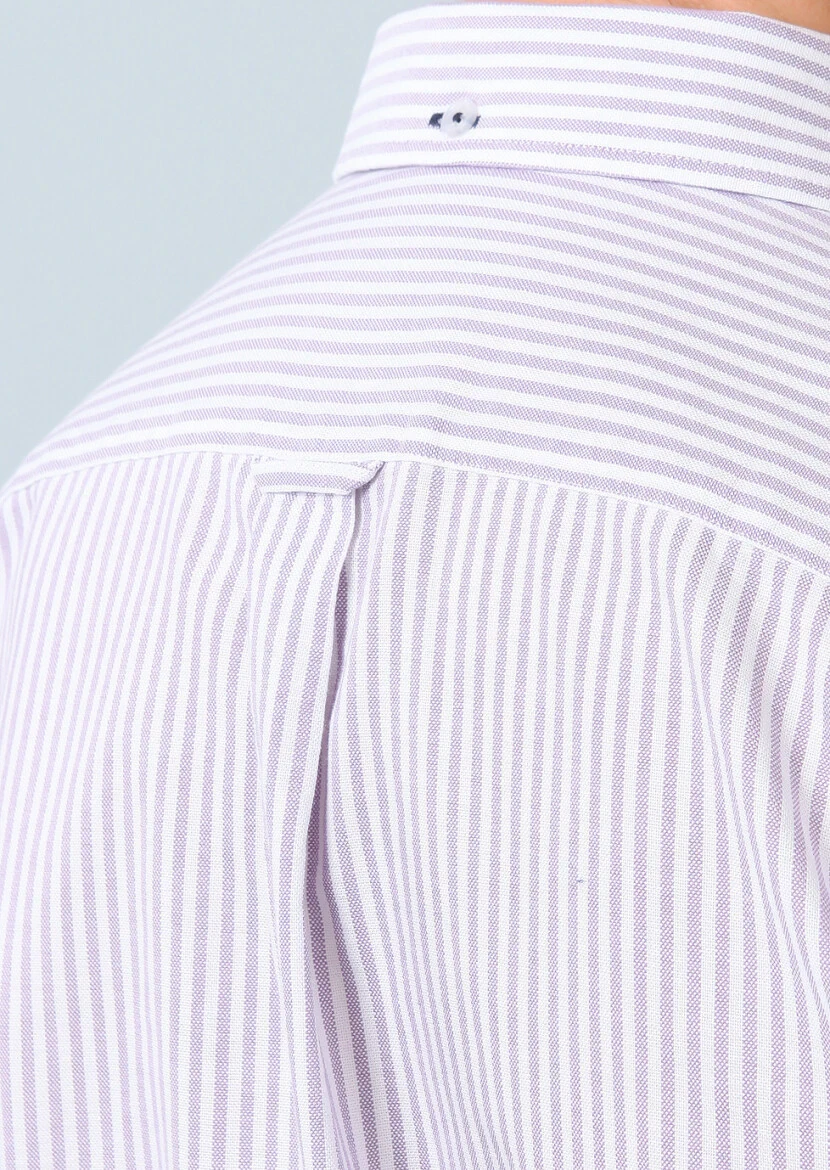 Lila Çizgili Regular Fit Dokuma Casual %100 Pamuk Gömlek 