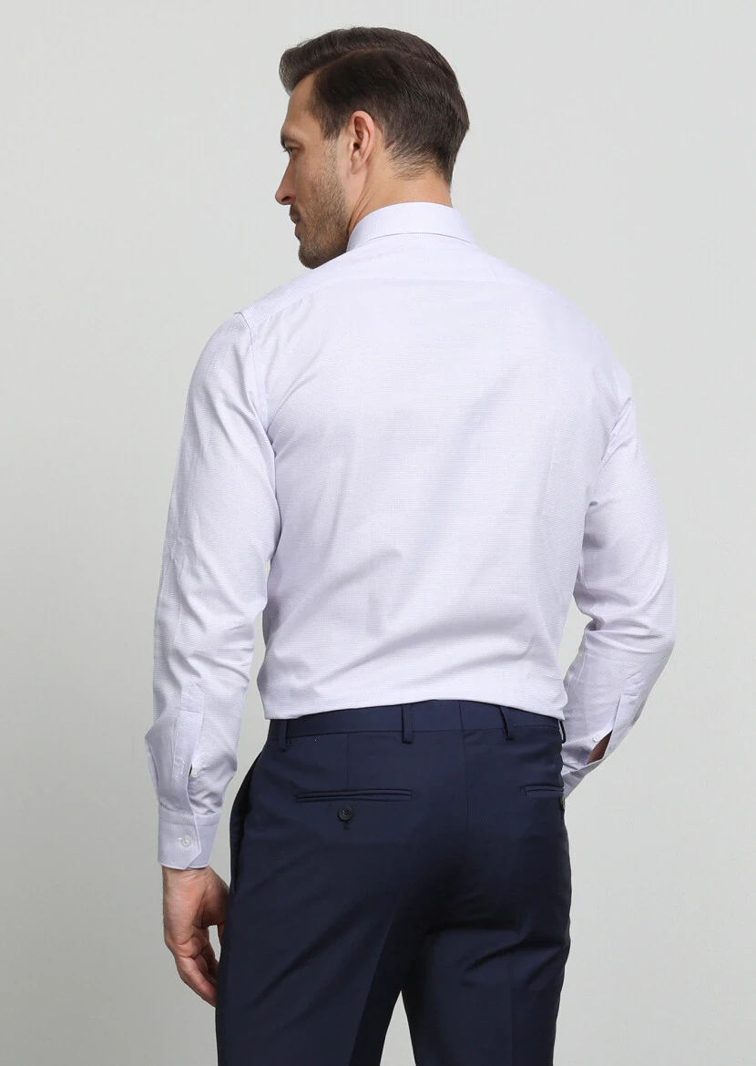 Lila Desenli Regular Fit Dokuma Klasik %100 Pamuk Gömlek - 4