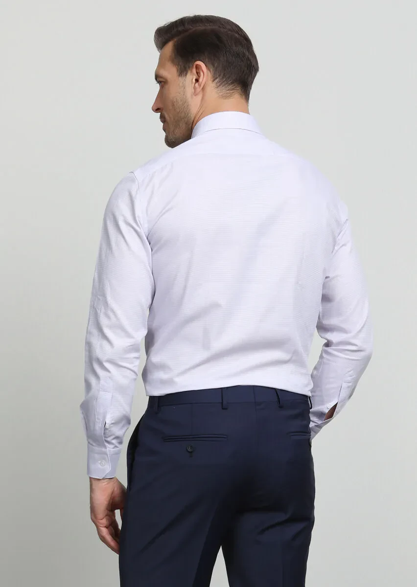 Lila Desenli Regular Fit Dokuma Klasik %100 Pamuk Gömlek - 4