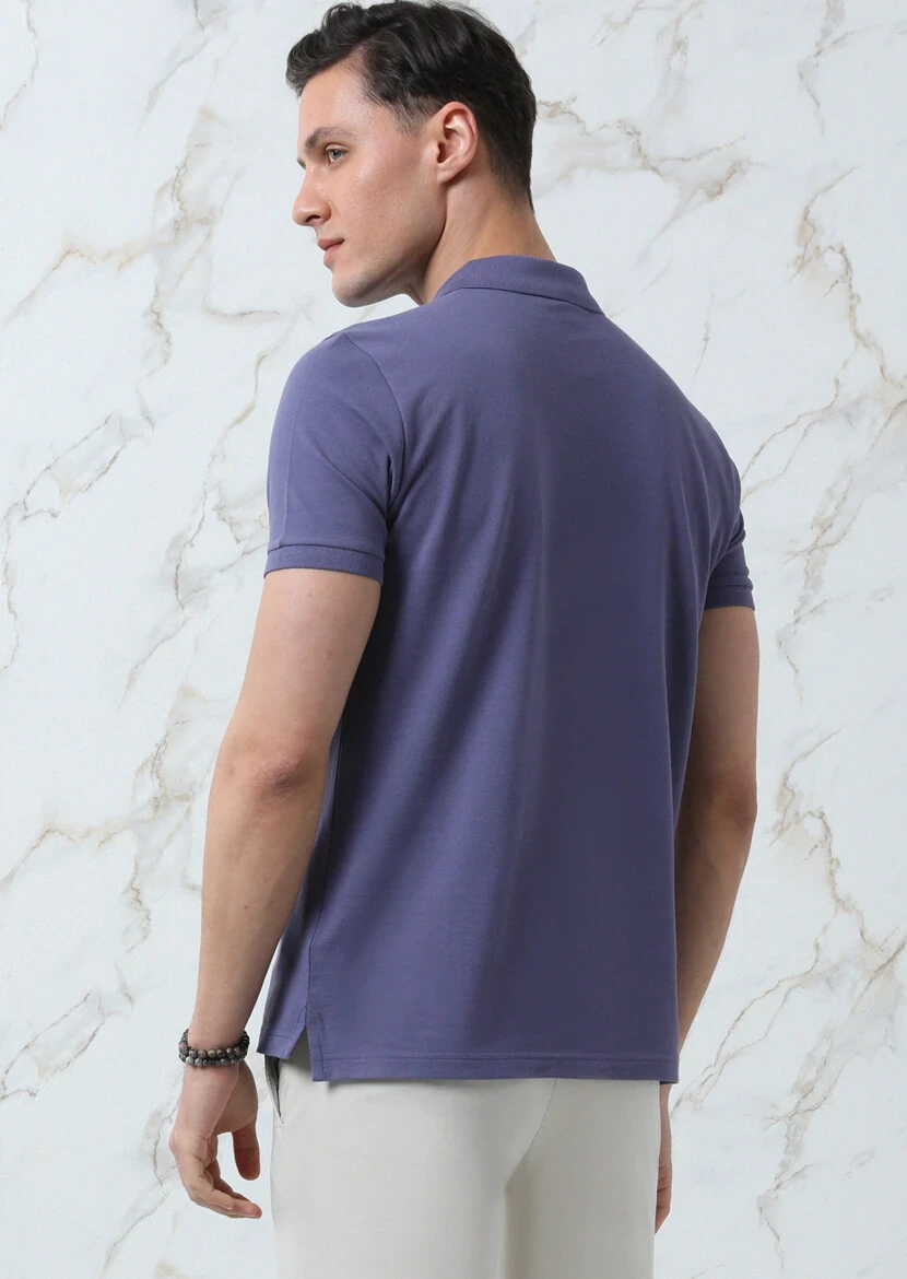 Lila Düz Polo Yaka %100 Pamuk T-Shirt - 5