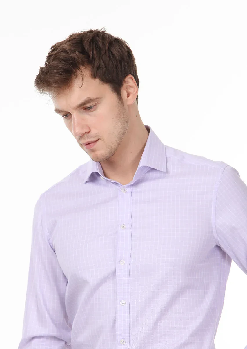 Lila Kareli Regular Fit Dokuma Klasik %100 Pamuk Gömlek - 2