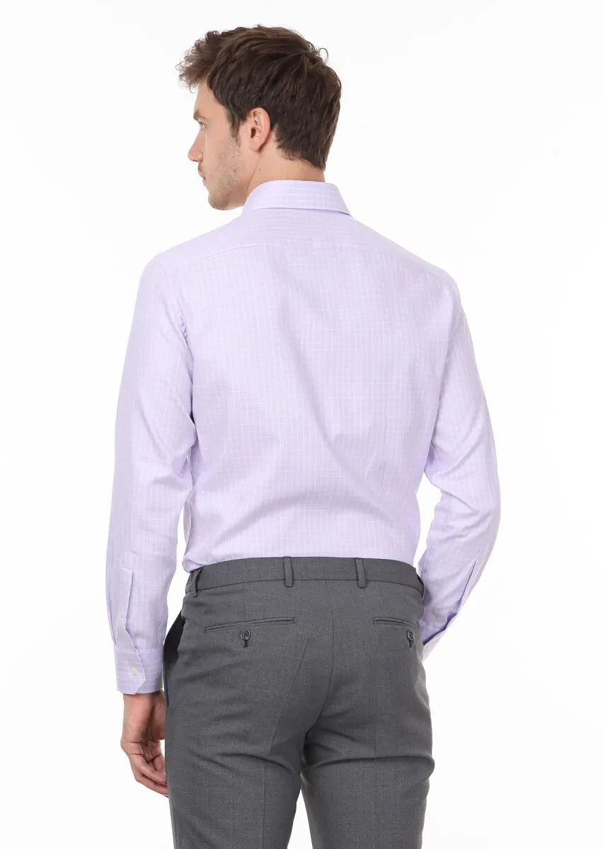 Lila Kareli Regular Fit Dokuma Klasik %100 Pamuk Gömlek - 4