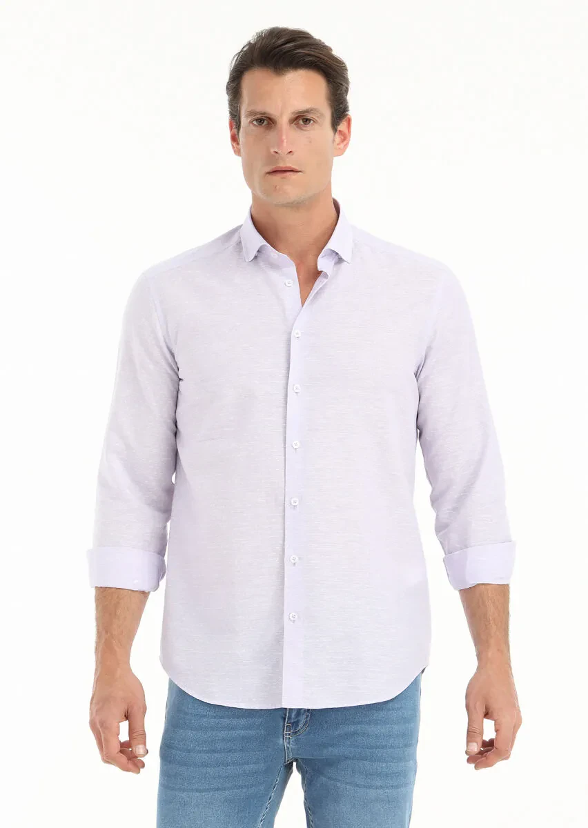 Lila Mikro Regular Fit Dokuma Casual Pamuk Karışımlı Gömlek - 2