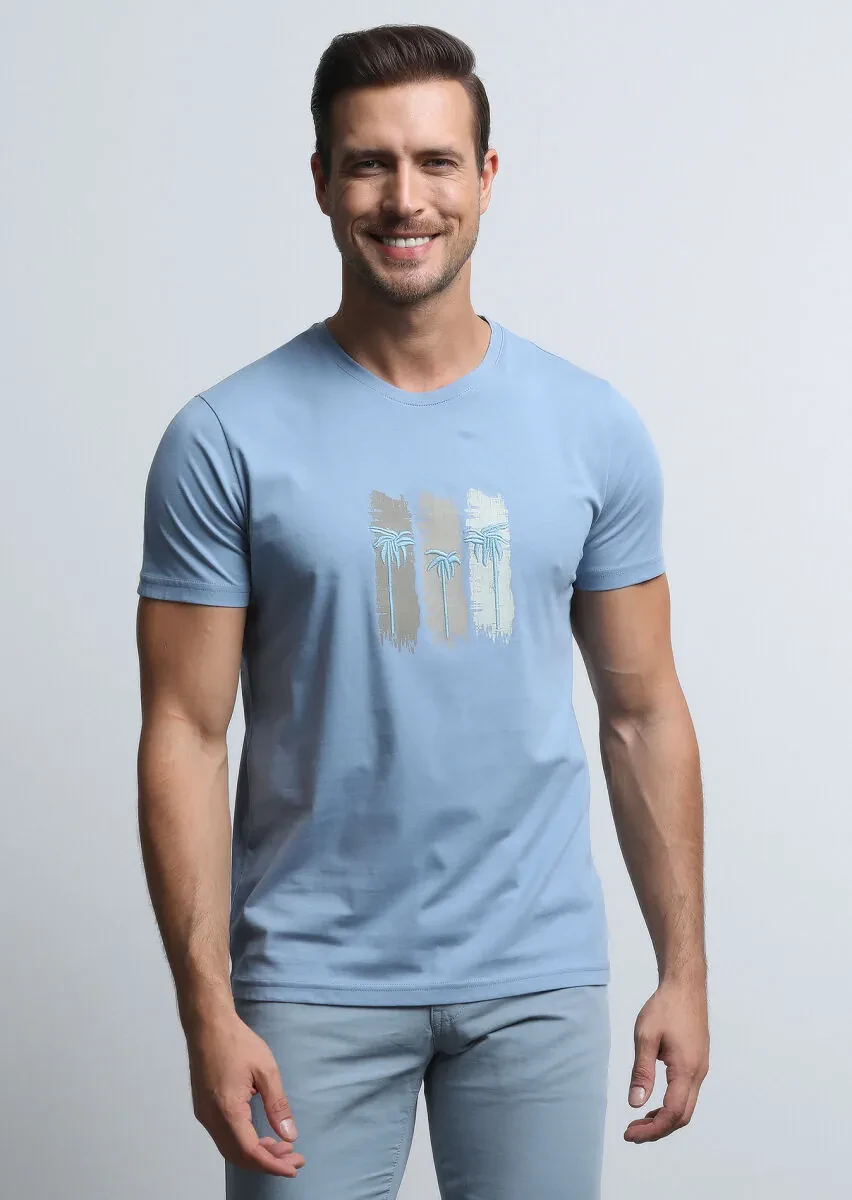 Mavi Baskılı %100 Pamuk T-Shirt - 3