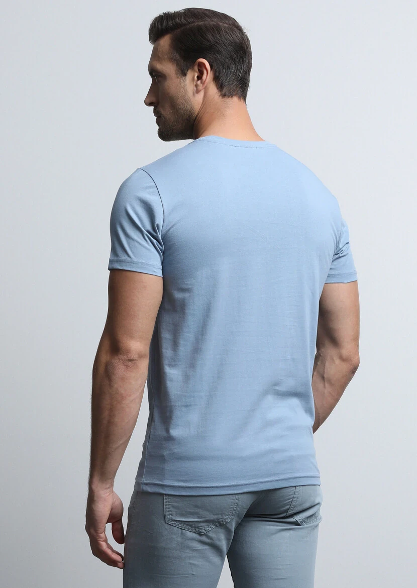 Mavi Baskılı %100 Pamuk T-Shirt - 5