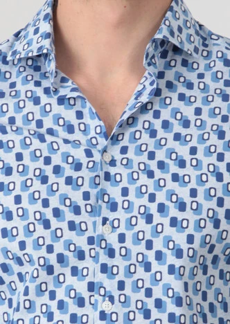 Mavi Baskılı Fitted Fit Dokuma Casual %100 Pamuk Gömlek - 4