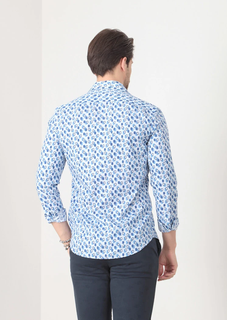 Mavi Baskılı Fitted Fit Dokuma Casual %100 Pamuk Gömlek - 5