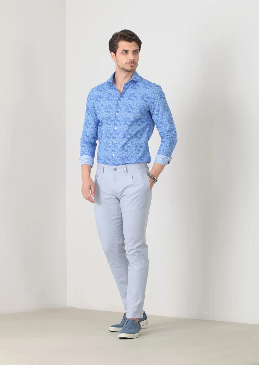 Mavi Baskılı Fitted Fit Dokuma Casual %100 Pamuk Gömlek - 1