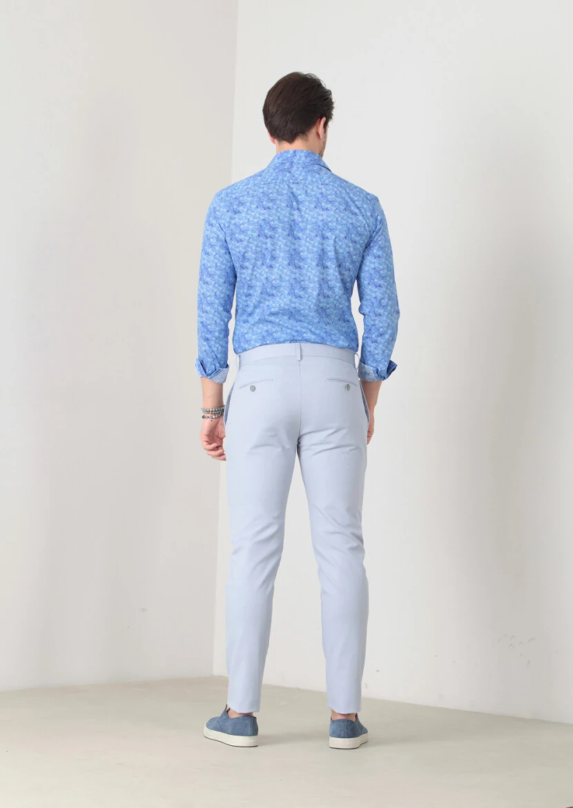 Mavi Baskılı Fitted Fit Dokuma Casual %100 Pamuk Gömlek - 4