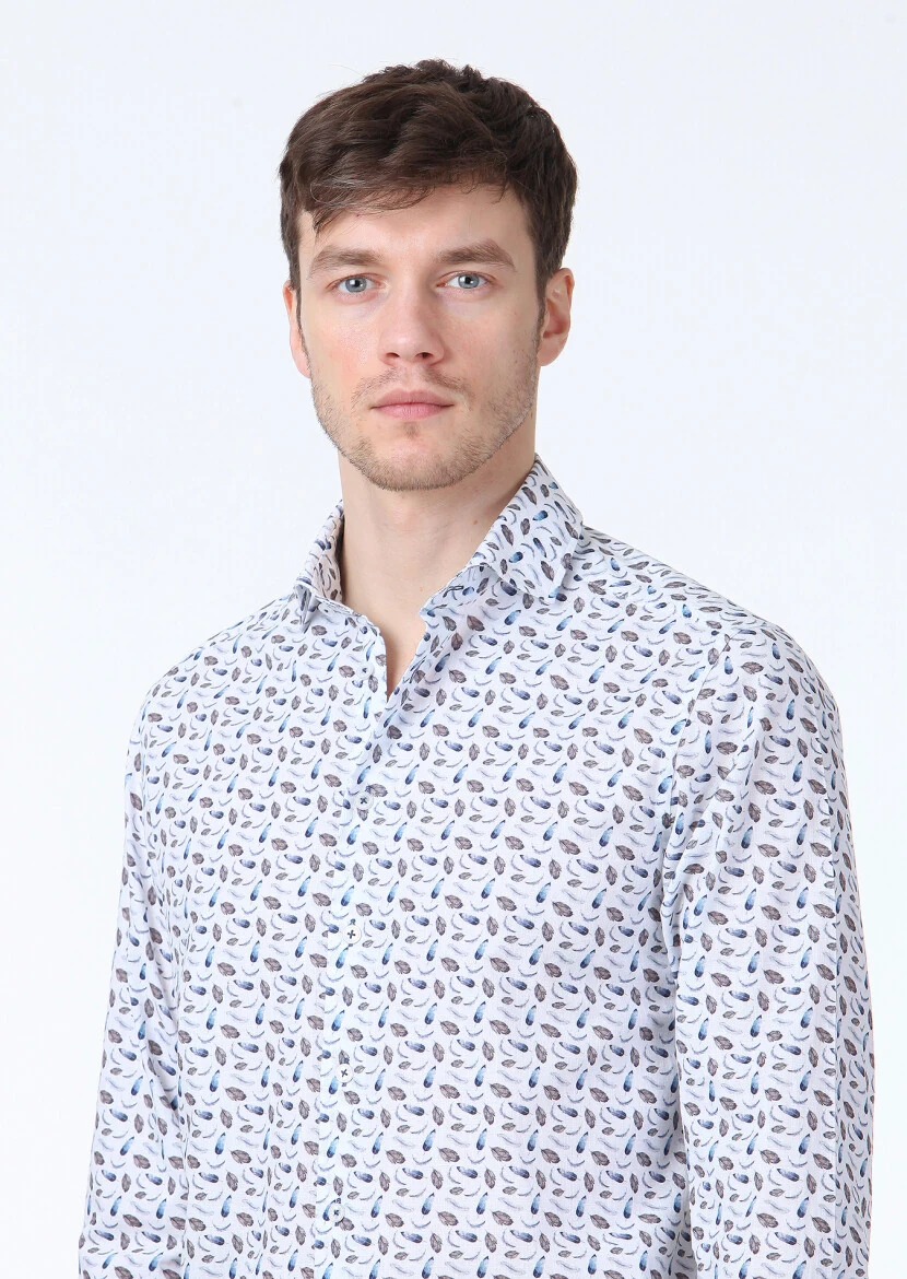 Mavi Baskılı Regular Fit Dokuma Casual %100 Pamuk Gömlek - 3