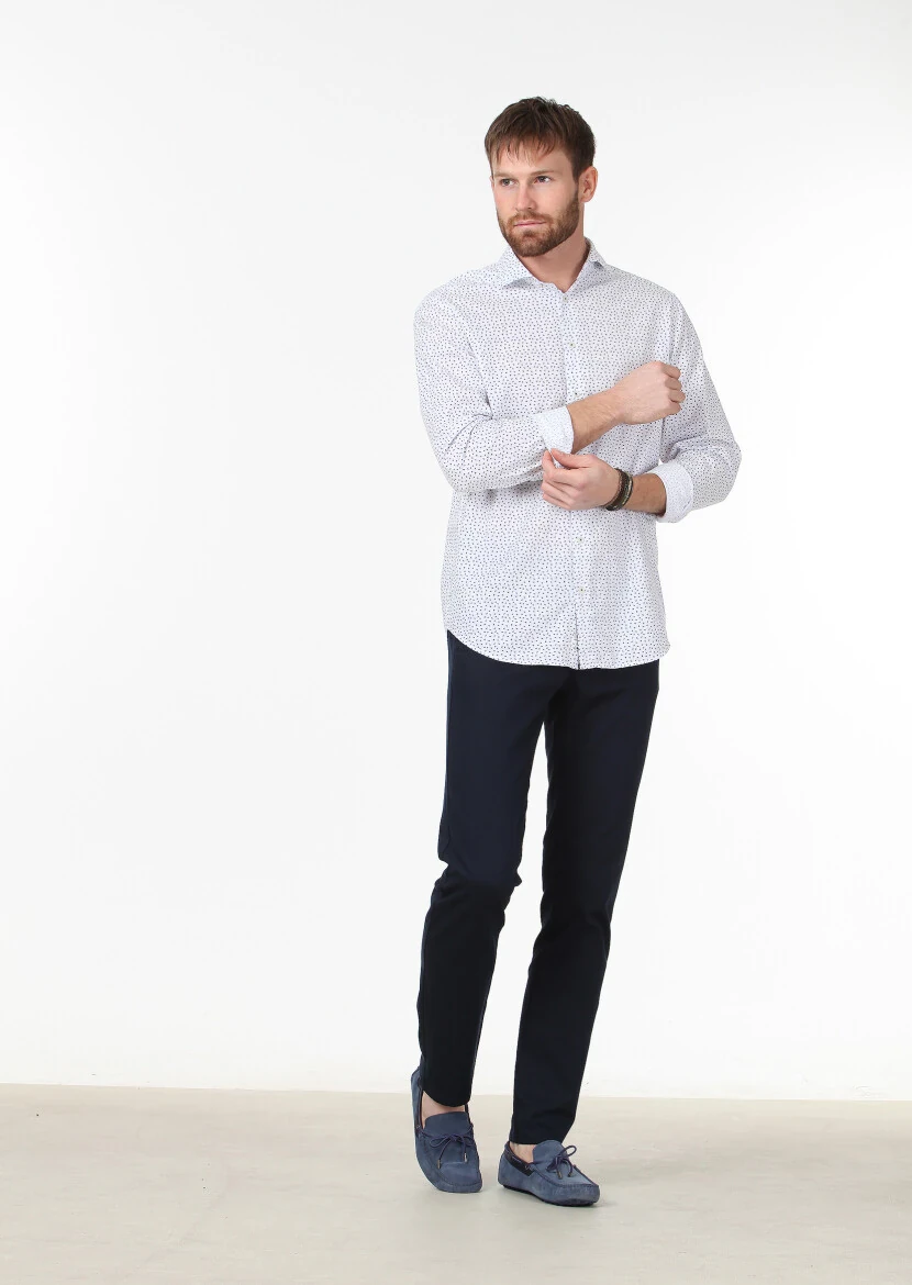 Mavi Baskılı Regular Fit Dokuma Casual %100 Pamuk Gömlek 