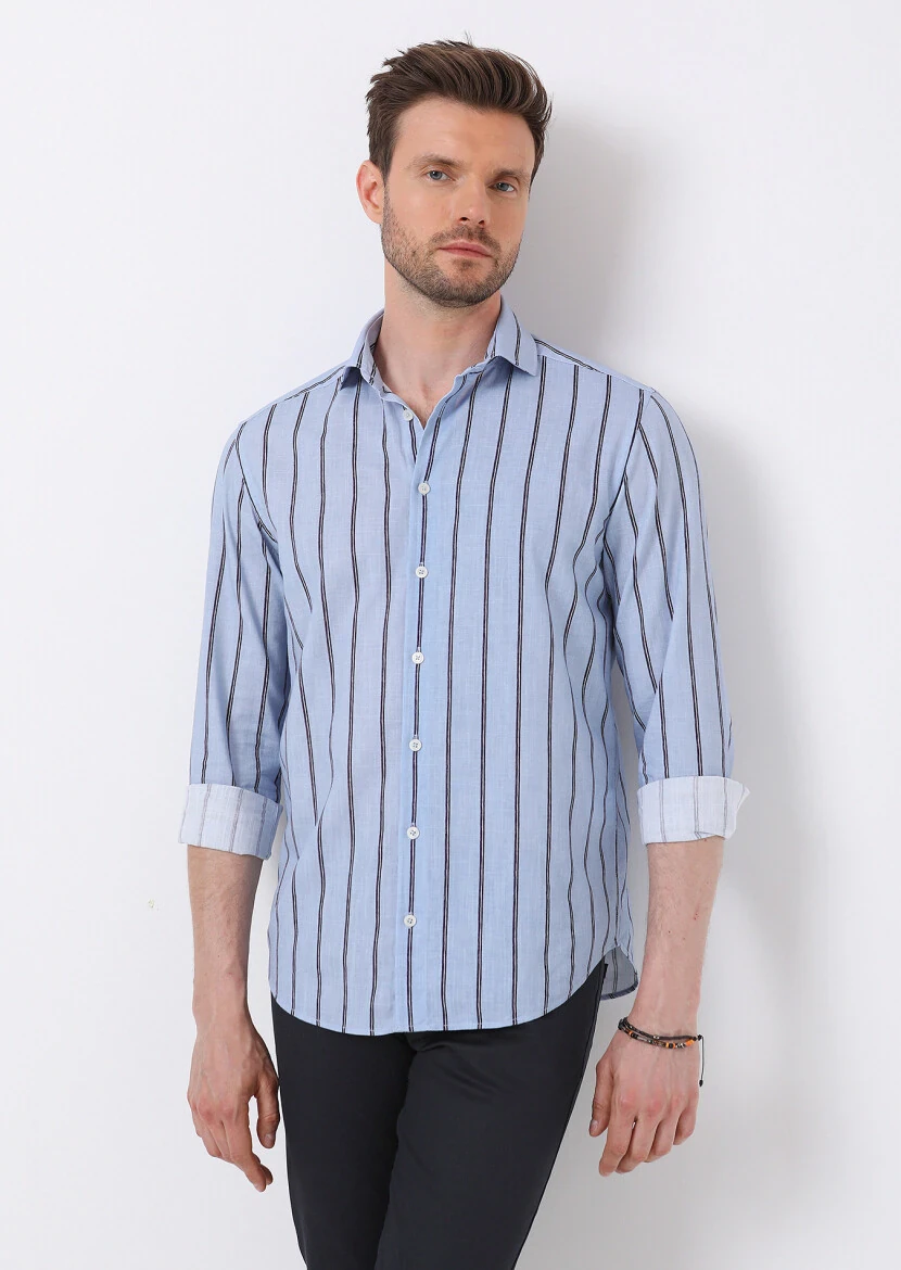 Mavi Baskılı Regular Fit Dokuma Casual %100 Pamuk Gömlek - 1