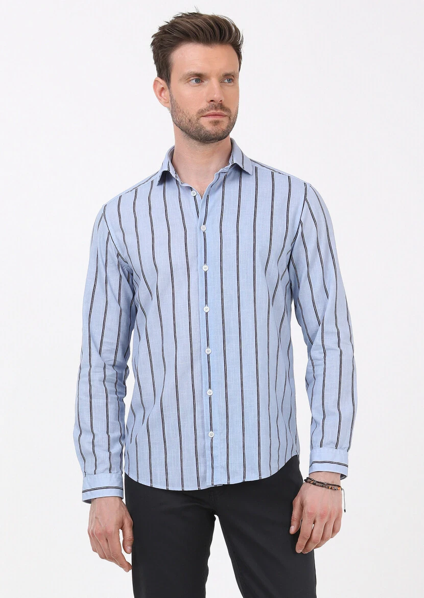 Mavi Baskılı Regular Fit Dokuma Casual %100 Pamuk Gömlek - 3