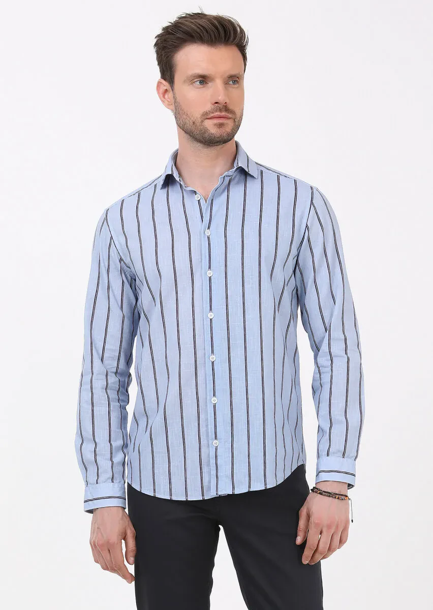 Mavi Baskılı Regular Fit Dokuma Casual %100 Pamuk Gömlek - 3