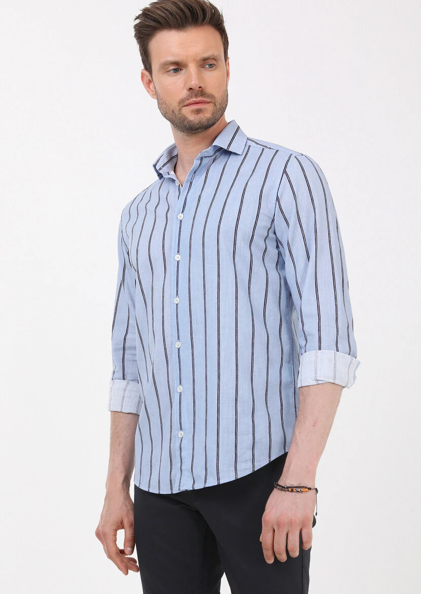 Mavi Baskılı Regular Fit Dokuma Casual %100 Pamuk Gömlek - 4