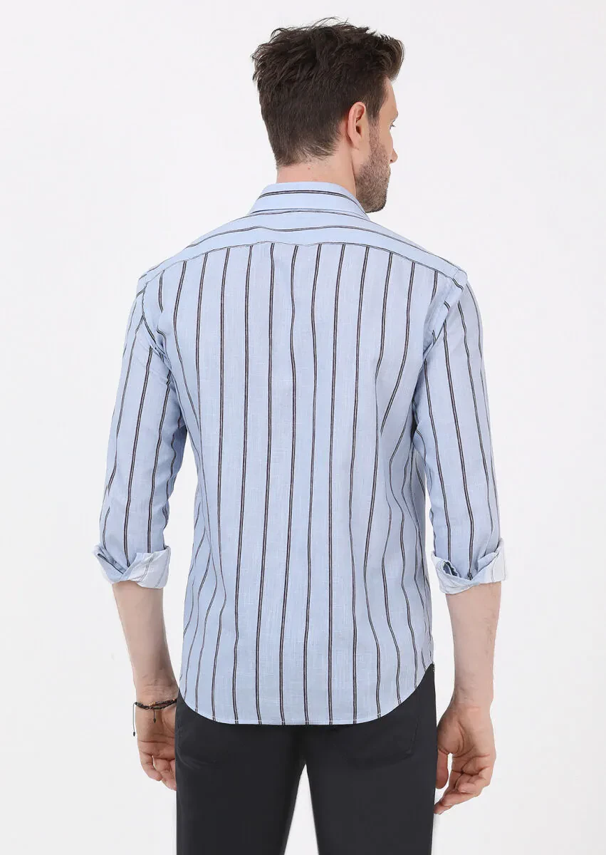 Mavi Baskılı Regular Fit Dokuma Casual %100 Pamuk Gömlek - 5