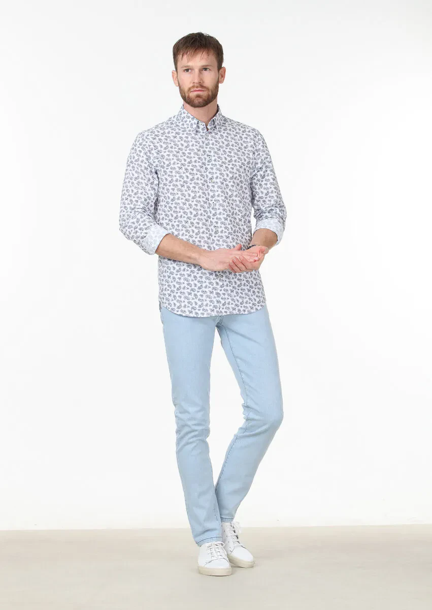 Mavi Baskılı Regular Fit Dokuma Casual Pamuk Karışımlı Gömlek - 2