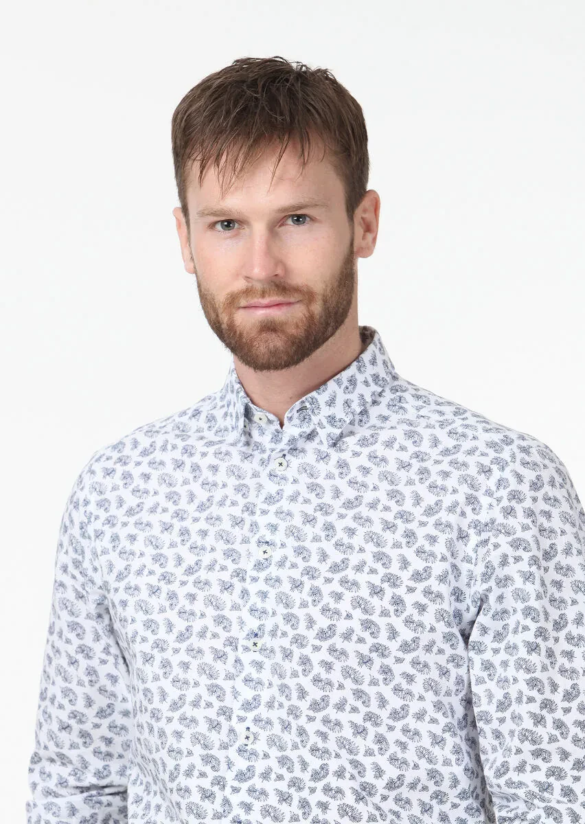 Mavi Baskılı Regular Fit Dokuma Casual Pamuk Karışımlı Gömlek - 3