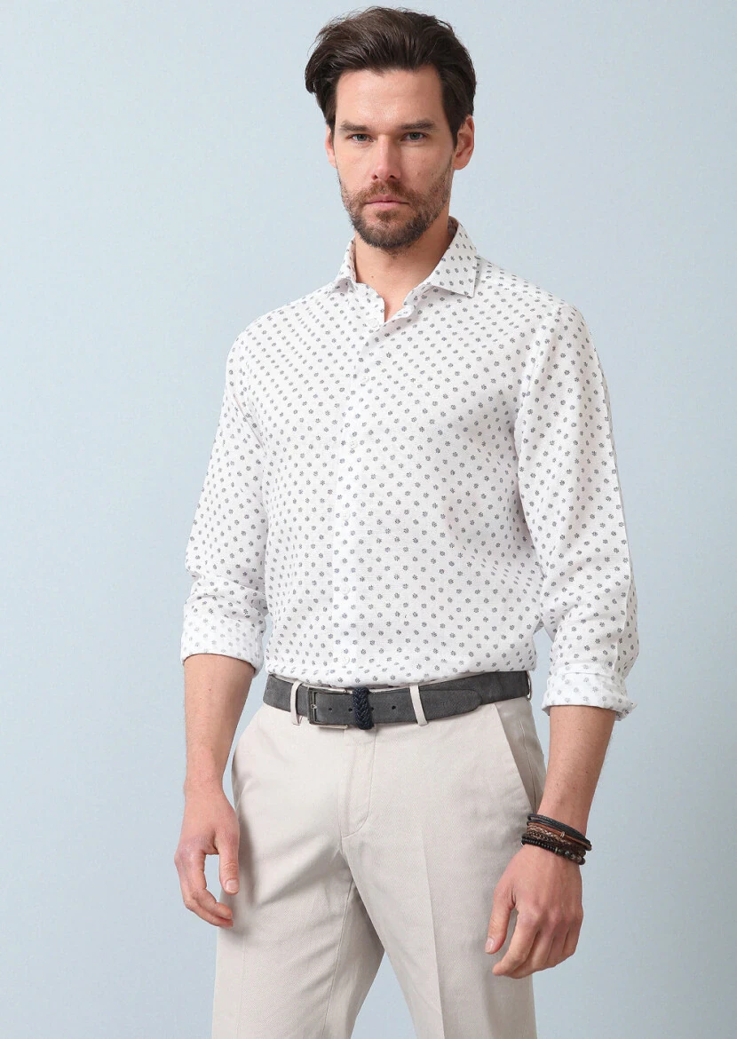 Mavi Baskılı Regular Fit Dokuma Casual Pamuk Karışımlı Gömlek - 4