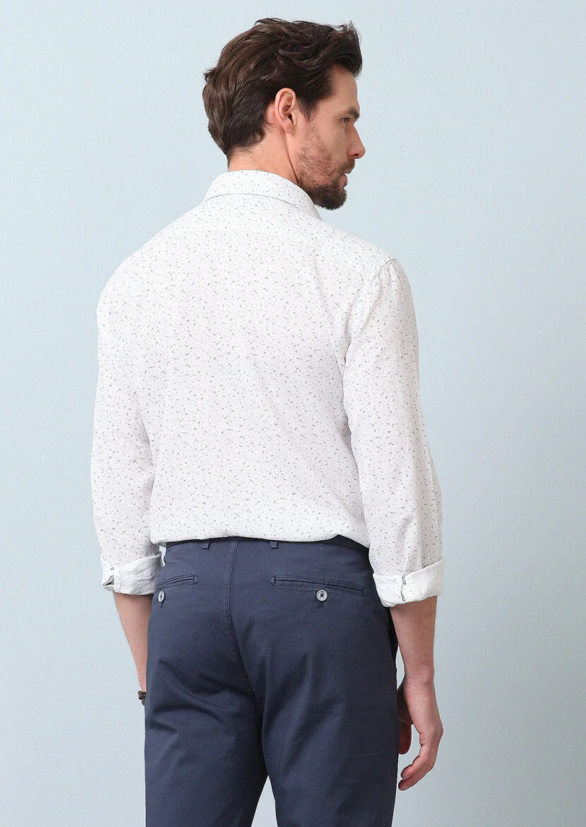 Mavi Baskılı Regular Fit Dokuma Casual Pamuk Karışımlı Gömlek - 6