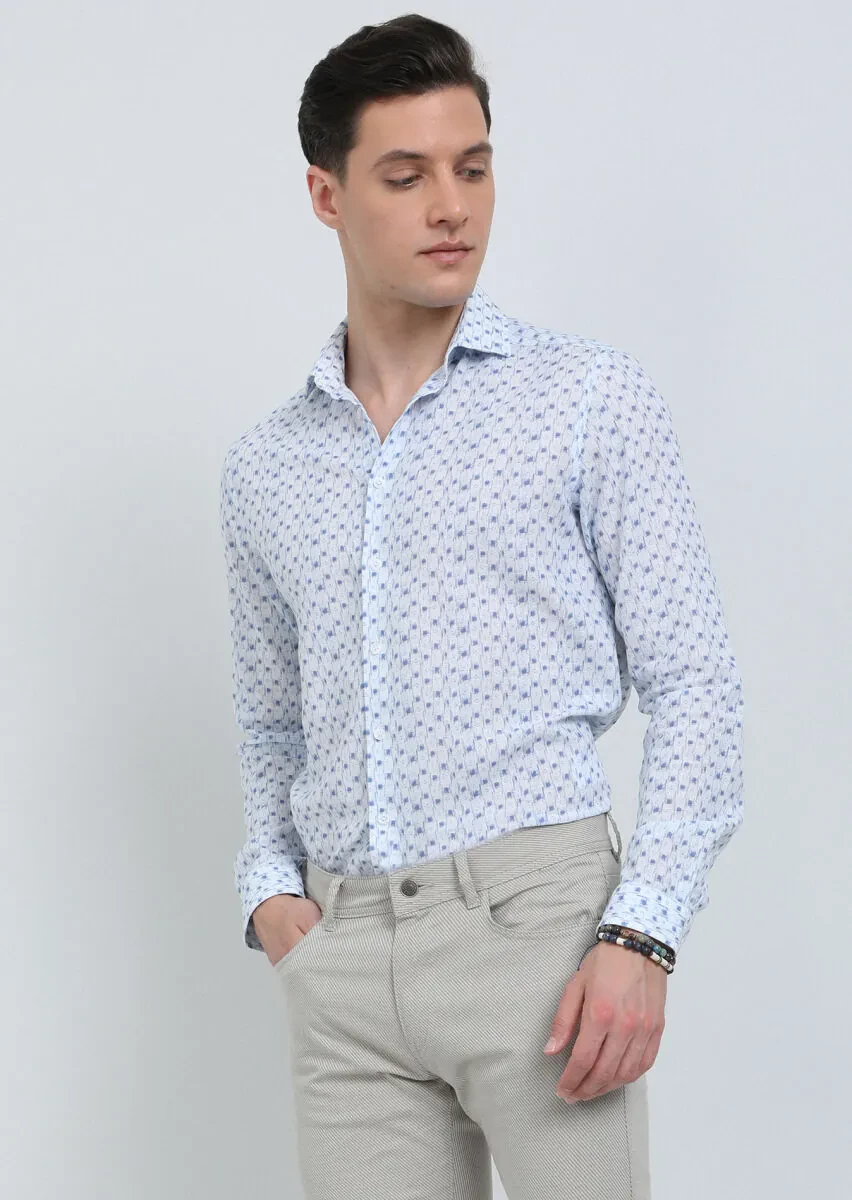 Mavi Baskılı Regular Fit Dokuma Casual Pamuk Karışımlı Gömlek - 1