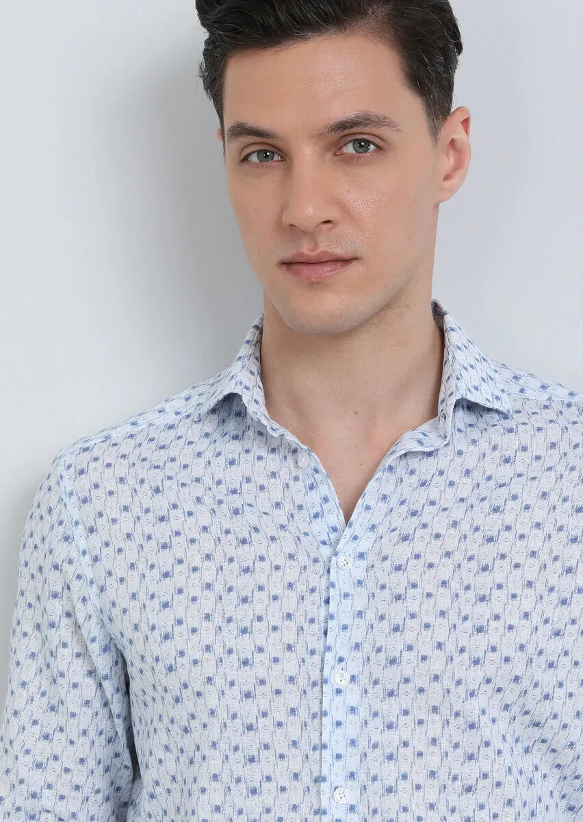 Mavi Baskılı Regular Fit Dokuma Casual Pamuk Karışımlı Gömlek - 2