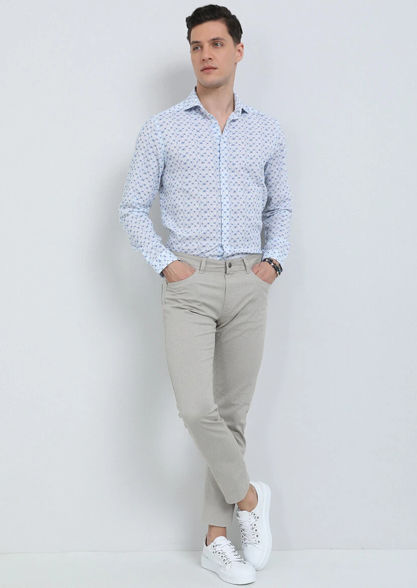 Mavi Baskılı Regular Fit Dokuma Casual Pamuk Karışımlı Gömlek - 3