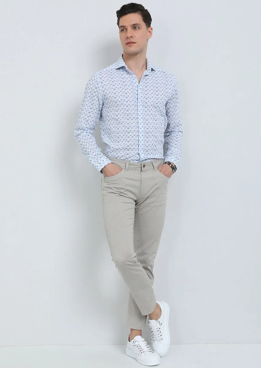 Mavi Baskılı Regular Fit Dokuma Casual Pamuk Karışımlı Gömlek - 3