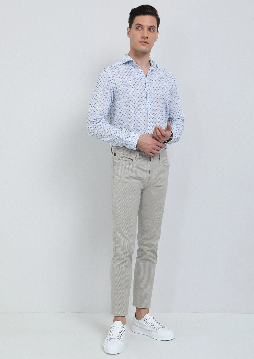 Mavi Baskılı Regular Fit Dokuma Casual Pamuk Karışımlı Gömlek - 4