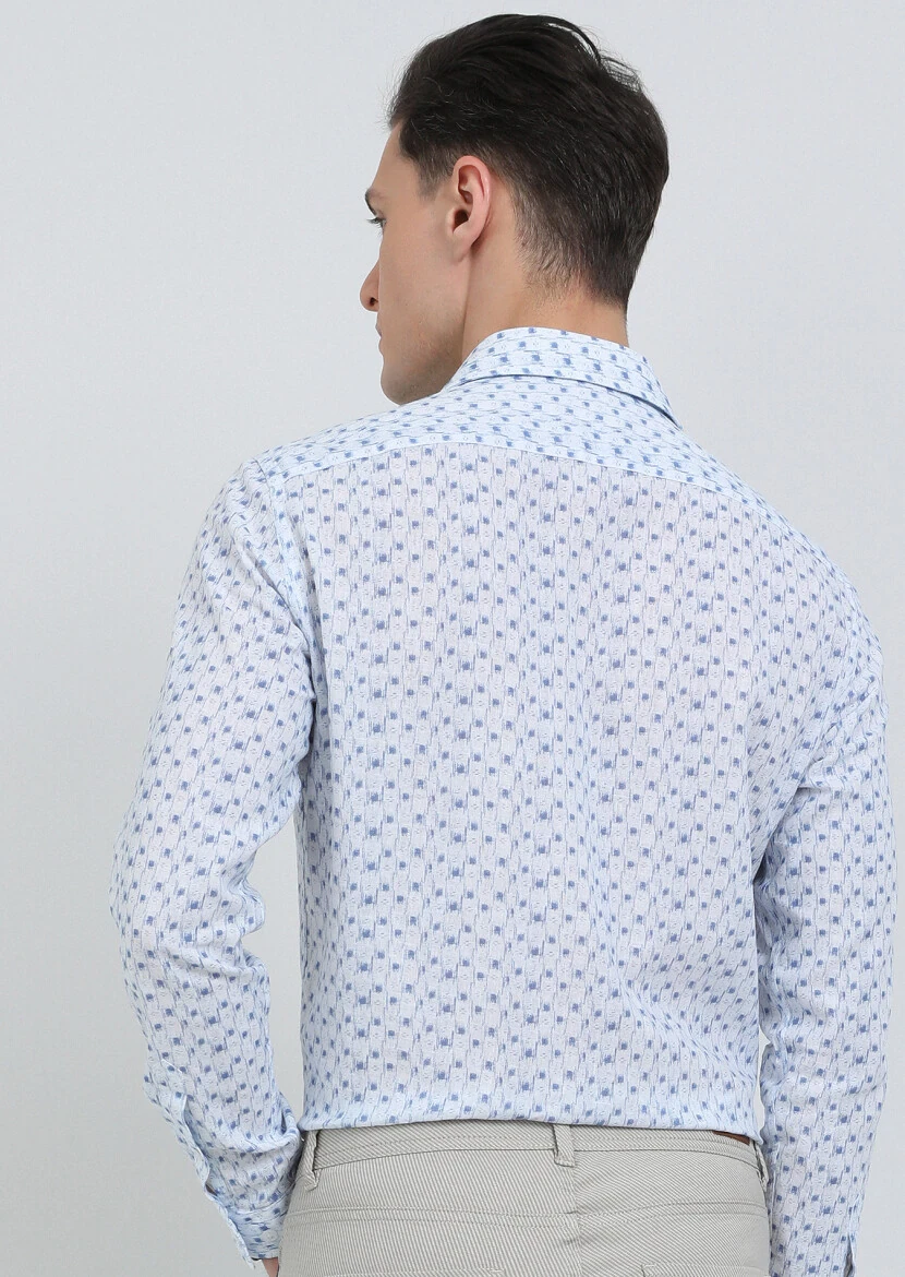 Mavi Baskılı Regular Fit Dokuma Casual Pamuk Karışımlı Gömlek - 5