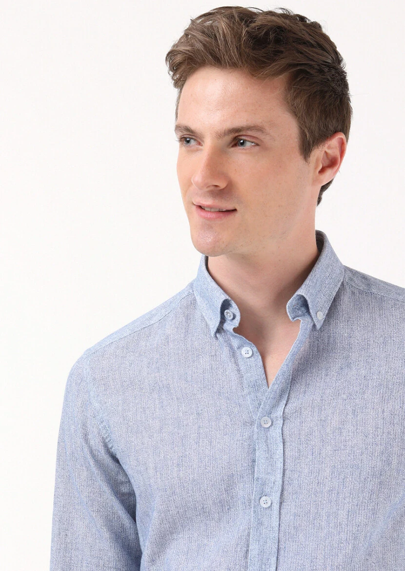 Mavi Baskılı Regular Fit Dokuma Casual Pamuk Karışımlı Gömlek 