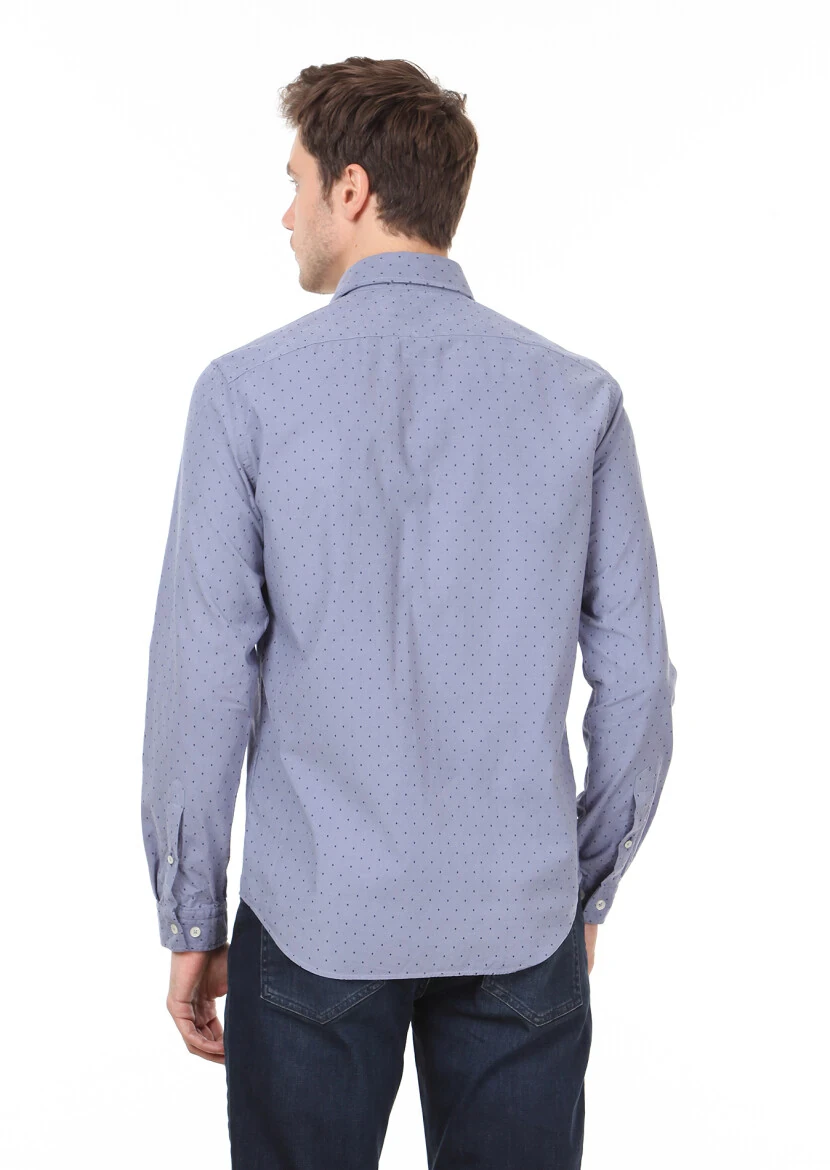 Mavi Baskılı Regular Fit Dokuma Kadife Casual %100 Pamuk Gömlek - 4