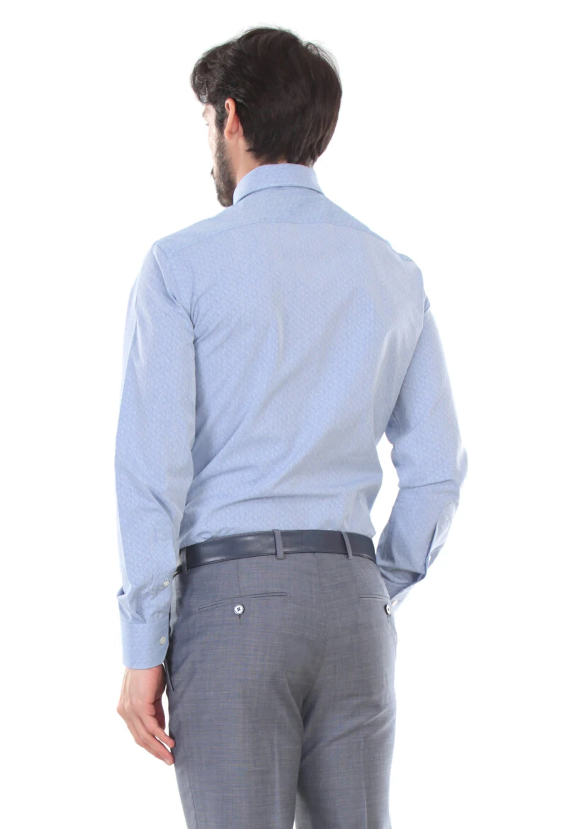 Mavi Baskılı Regular Fit Dokuma Klasik %100 Pamuk Gömlek - 2