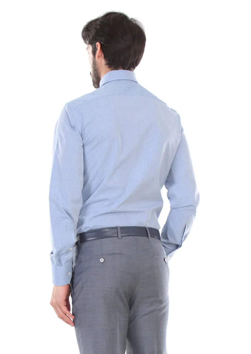 Mavi Baskılı Regular Fit Dokuma Klasik %100 Pamuk Gömlek - 2
