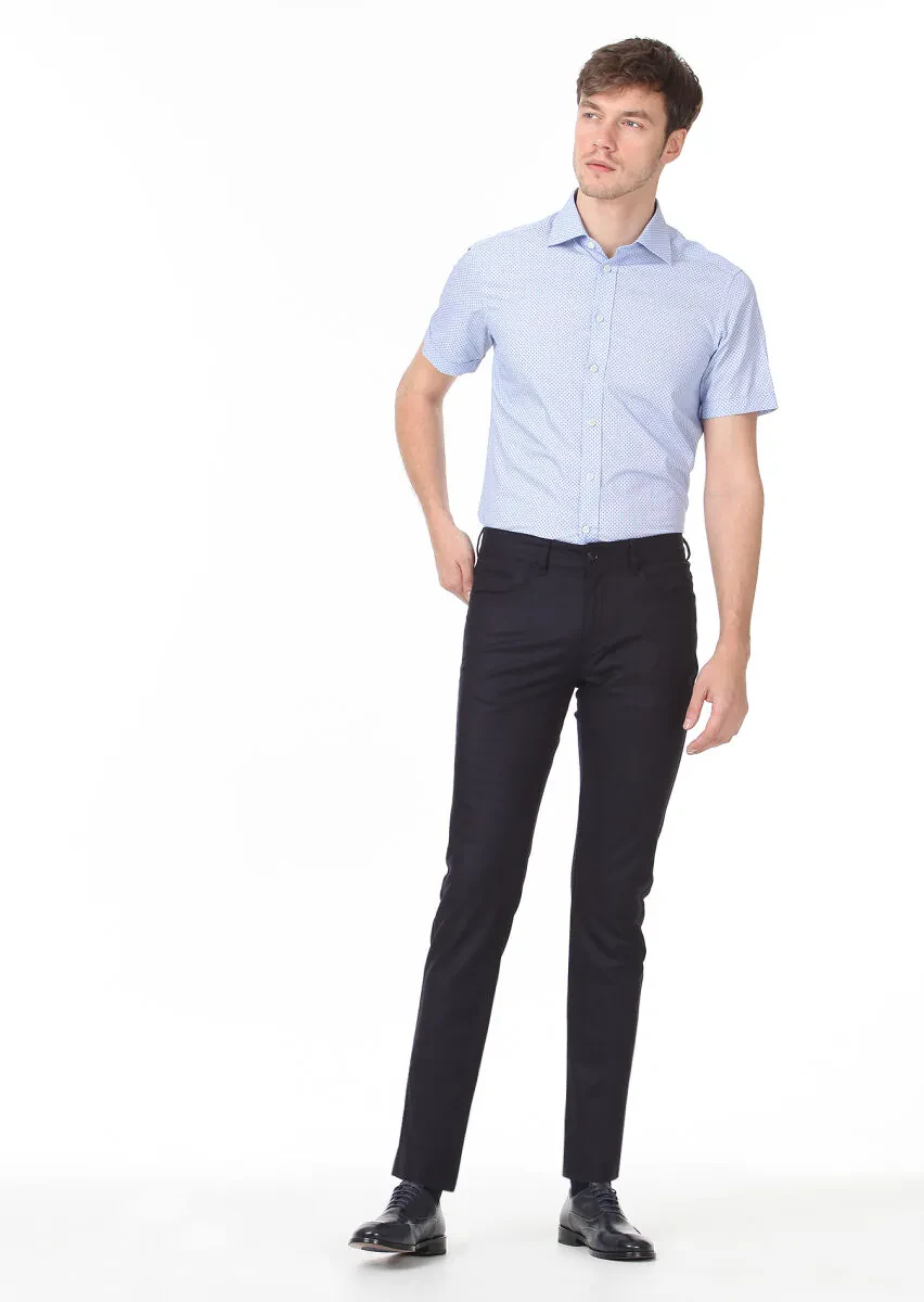 Mavi Baskılı Regular Fit Dokuma Klasik %100 Pamuk Gömlek - 3