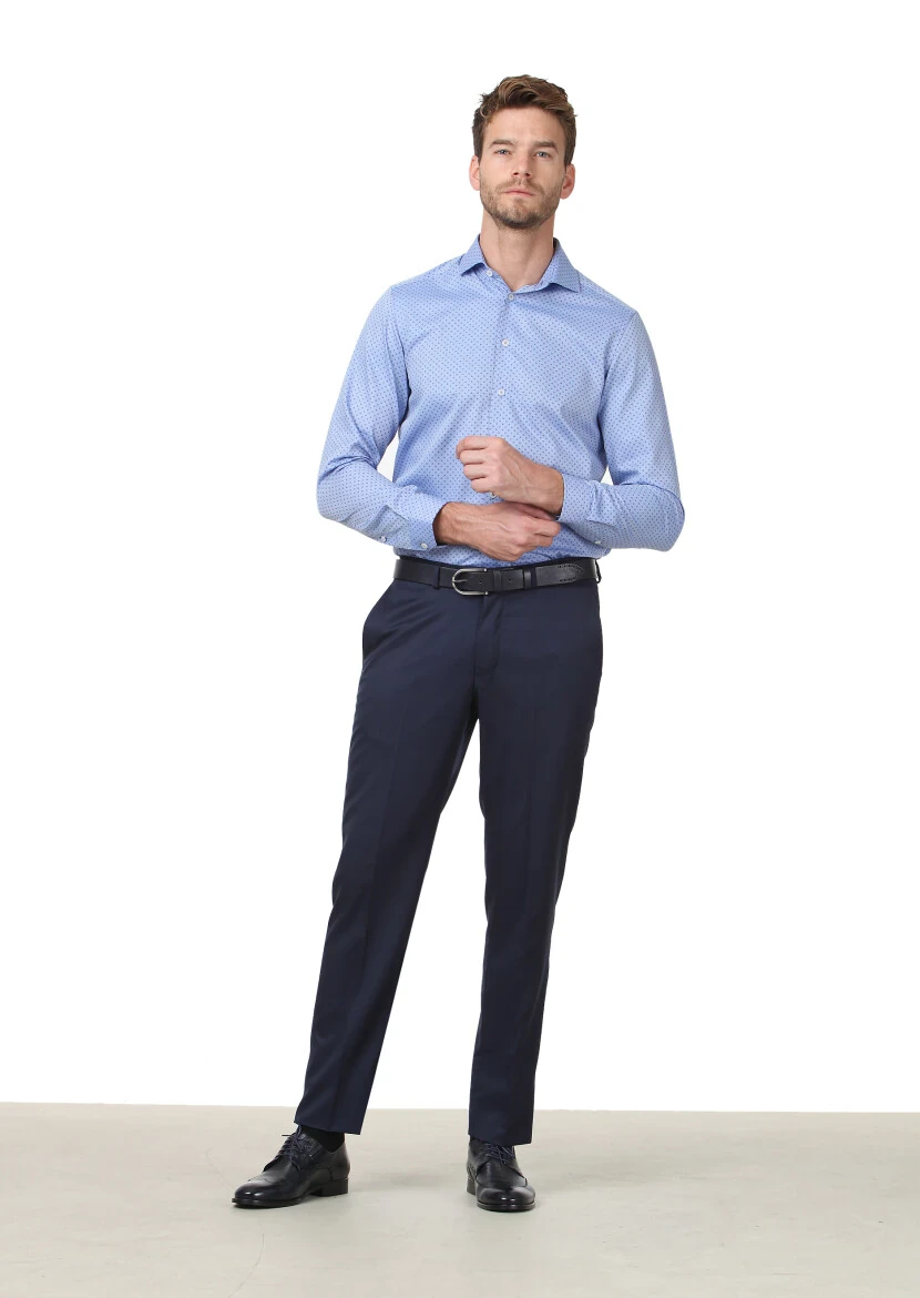 Mavi Baskılı Regular Fit Dokuma Klasik %100 Pamuk Gömlek 