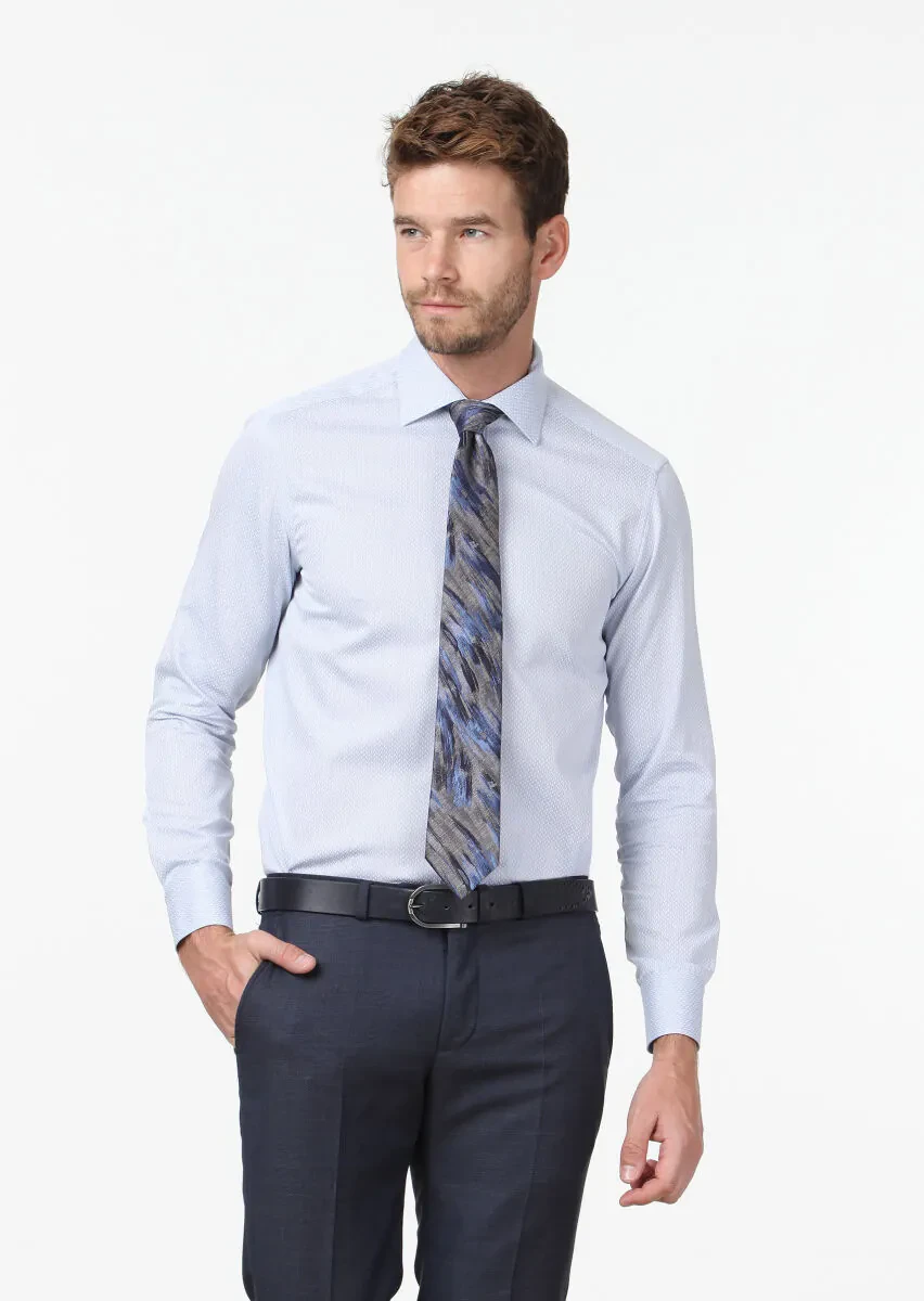 Mavi Baskılı Regular Fit Dokuma Klasik %100 Pamuk Gömlek - 1