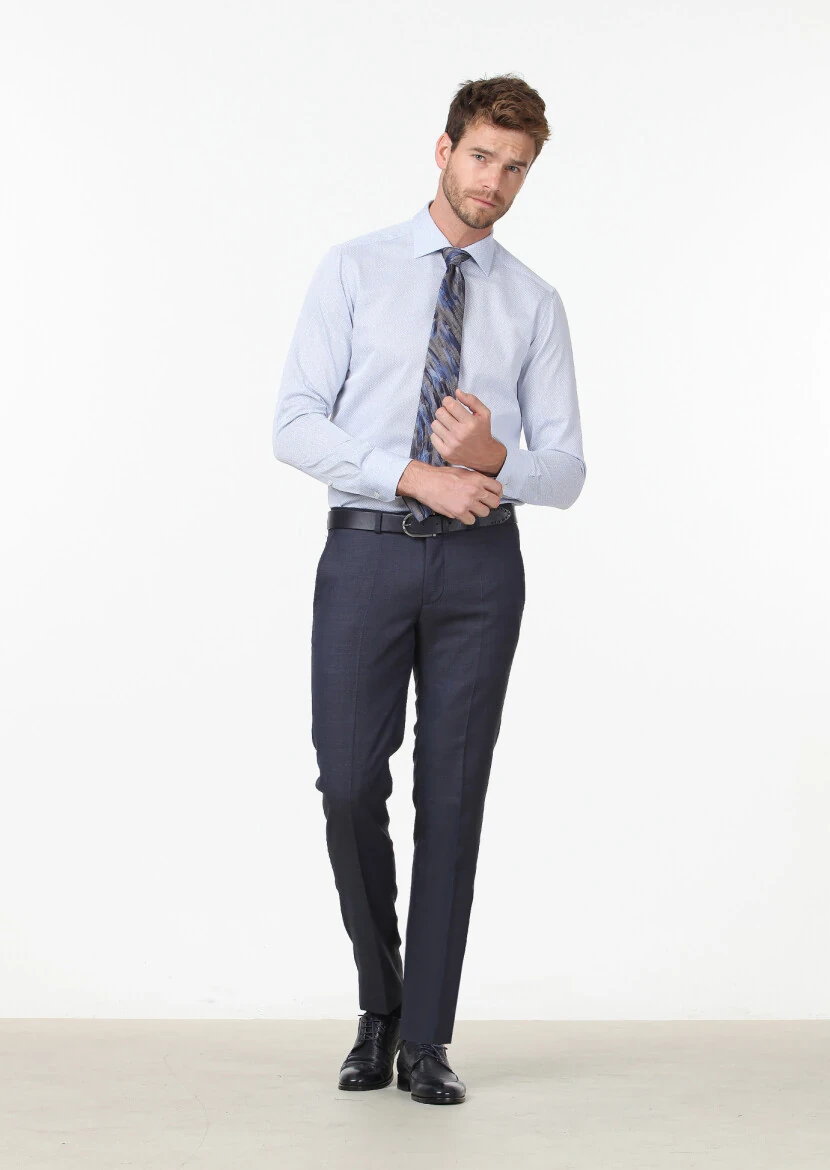 Mavi Baskılı Regular Fit Dokuma Klasik %100 Pamuk Gömlek - 2