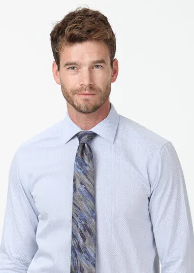 Mavi Baskılı Regular Fit Dokuma Klasik %100 Pamuk Gömlek - 3