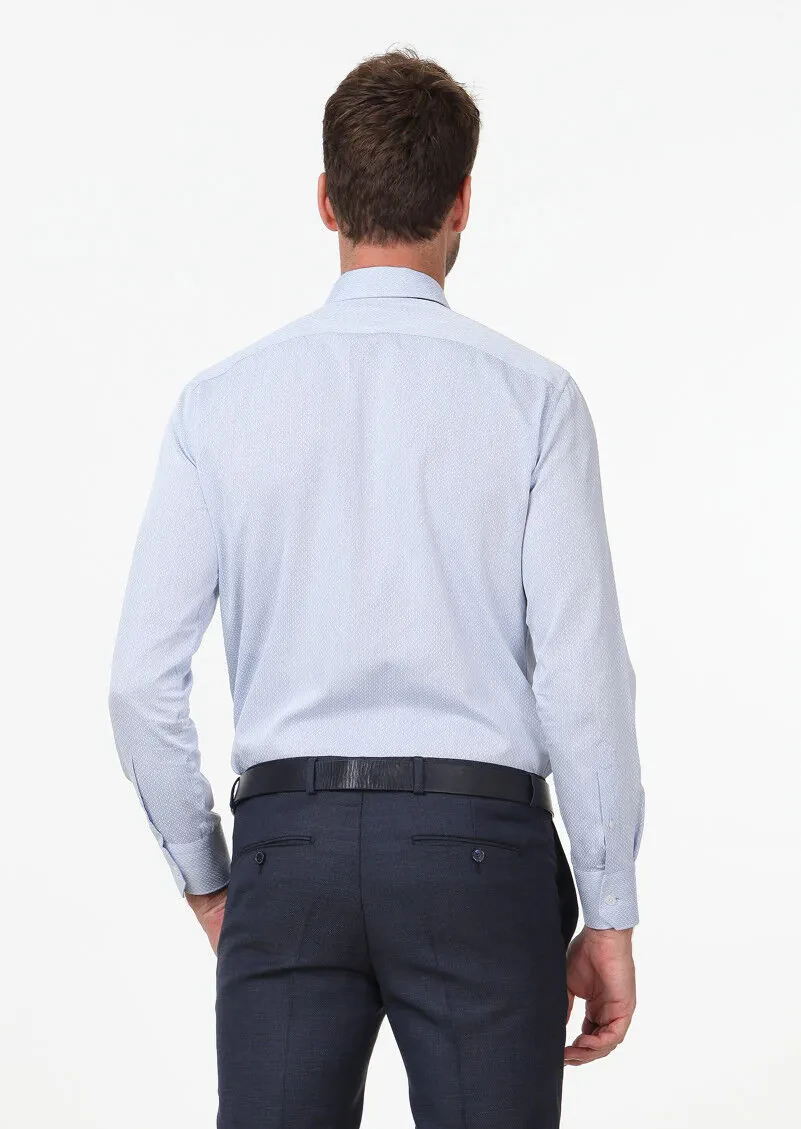 Mavi Baskılı Regular Fit Dokuma Klasik %100 Pamuk Gömlek - 4