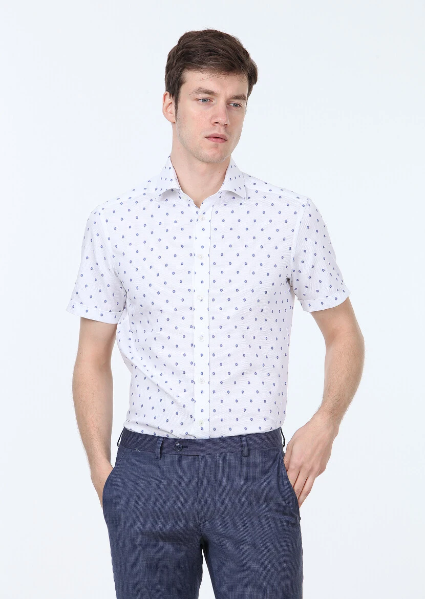 Mavi Baskılı Regular Fit Dokuma Klasik %100 Pamuk Gömlek - 3