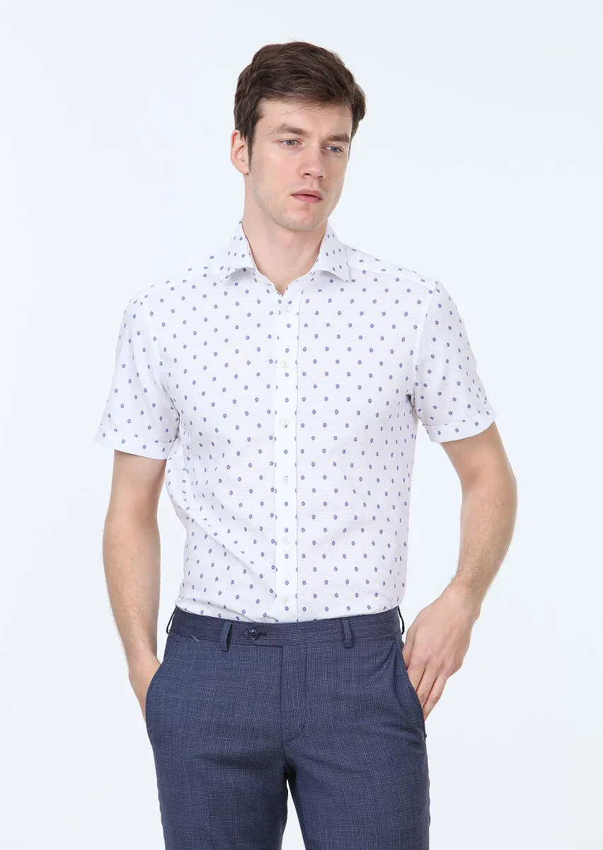 Mavi Baskılı Regular Fit Dokuma Klasik %100 Pamuk Gömlek - 3