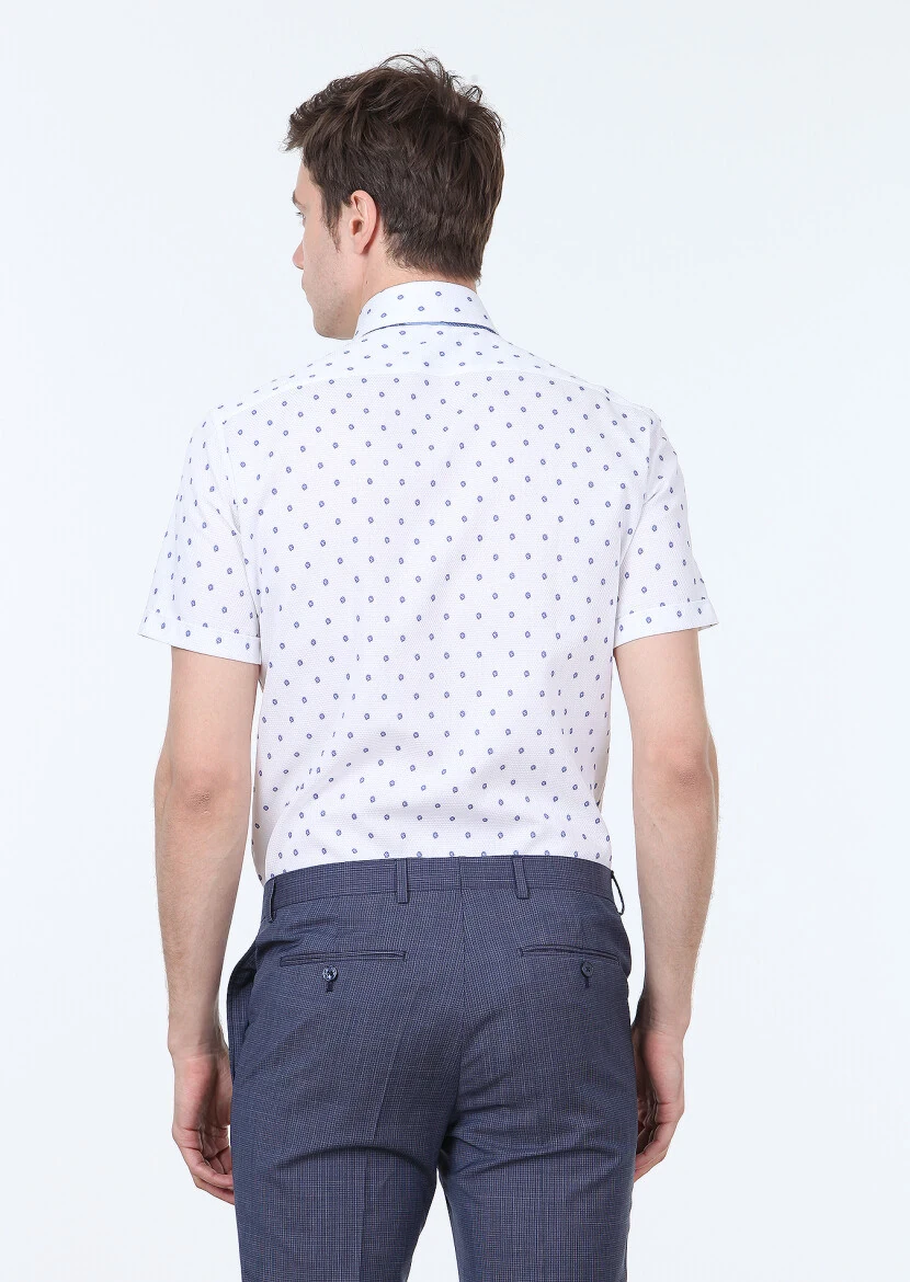 Mavi Baskılı Regular Fit Dokuma Klasik %100 Pamuk Gömlek - 4