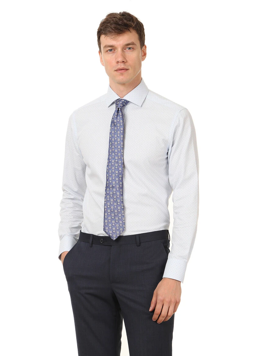 Mavi Baskılı Regular Fit Dokuma Klasik %100 Pamuk Gömlek - 1