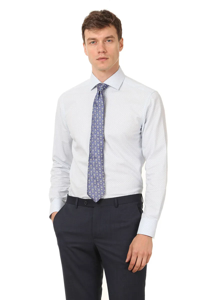 Mavi Baskılı Regular Fit Dokuma Klasik %100 Pamuk Gömlek - 1