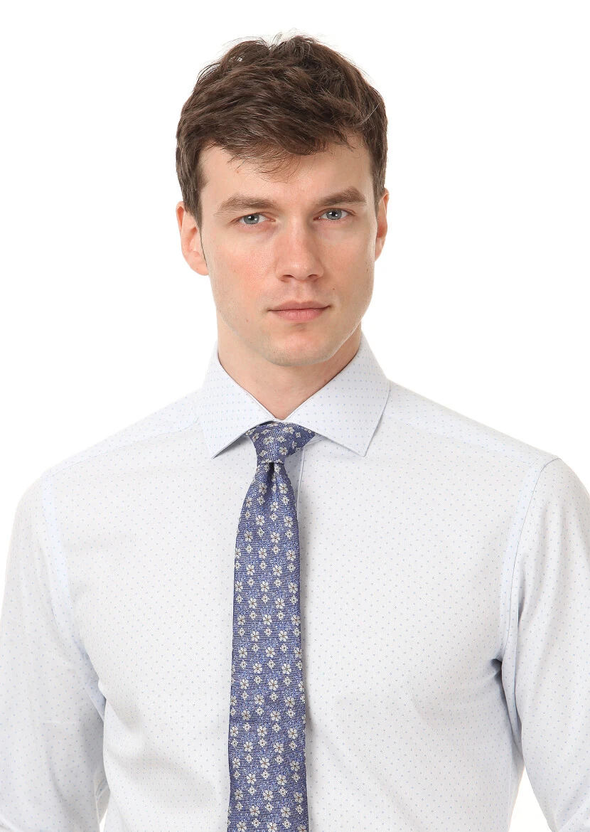 Mavi Baskılı Regular Fit Dokuma Klasik %100 Pamuk Gömlek - 2