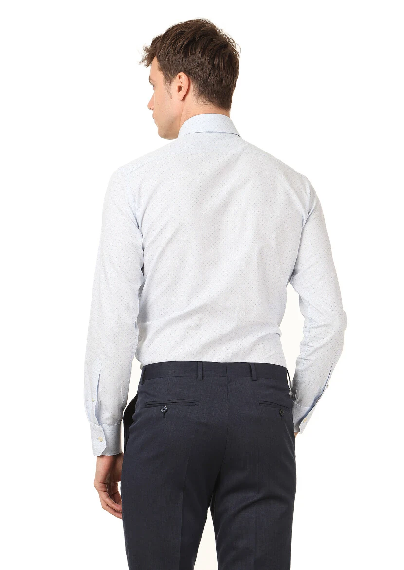 Mavi Baskılı Regular Fit Dokuma Klasik %100 Pamuk Gömlek - 4